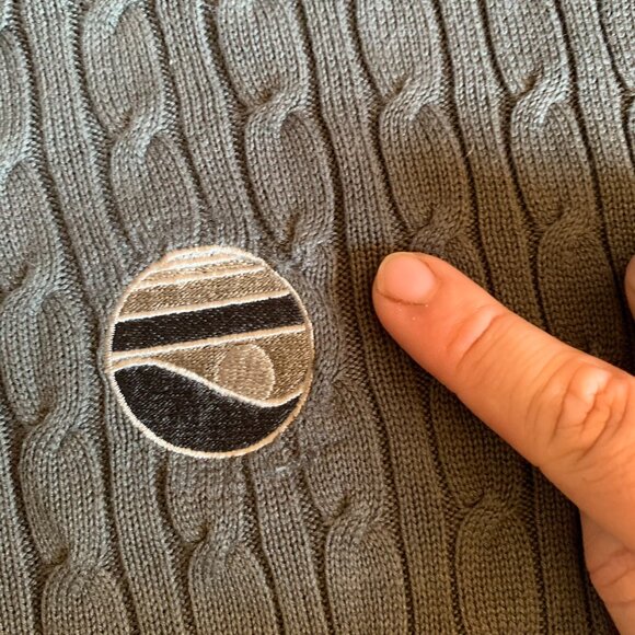 Sweater Mens Sz L Grey Cable Knit V-Neck Silk Cotton Embroidery Slouchy Comfy - Picture 5 of 6